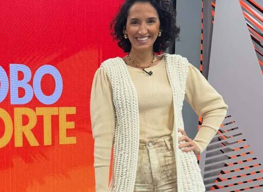 A apresentadora durante o quadro do Globo Esporte.
Foto: Instagram (@alicebastosneves)